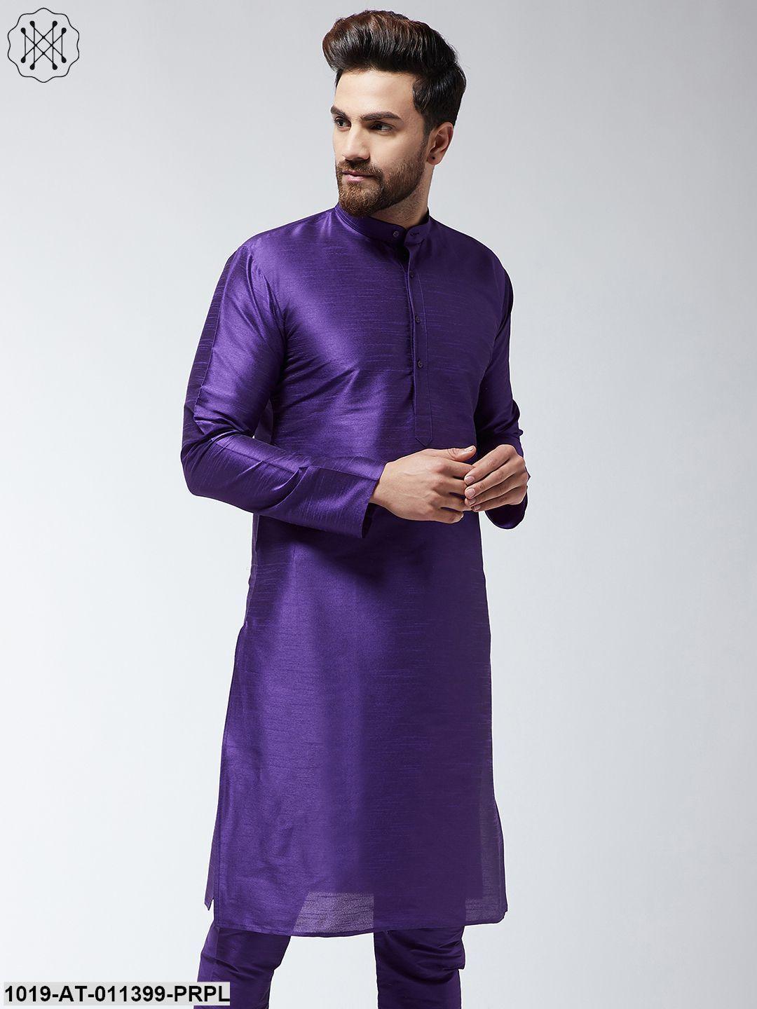 Men's Silk Blend Purple Only Long Kurta - Sojanya - Indiakreations