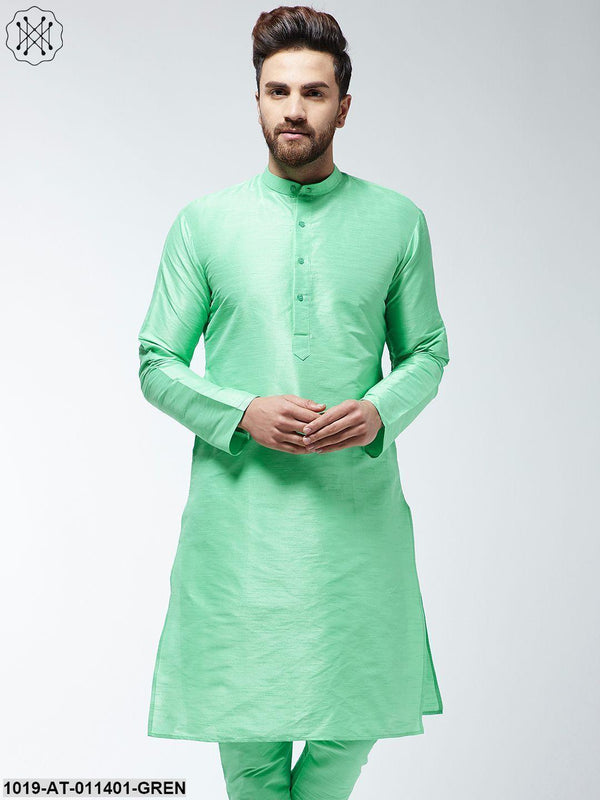 Men's Silk Blend Lime Green Only Long Kurta - Sojanya - Indiakreations