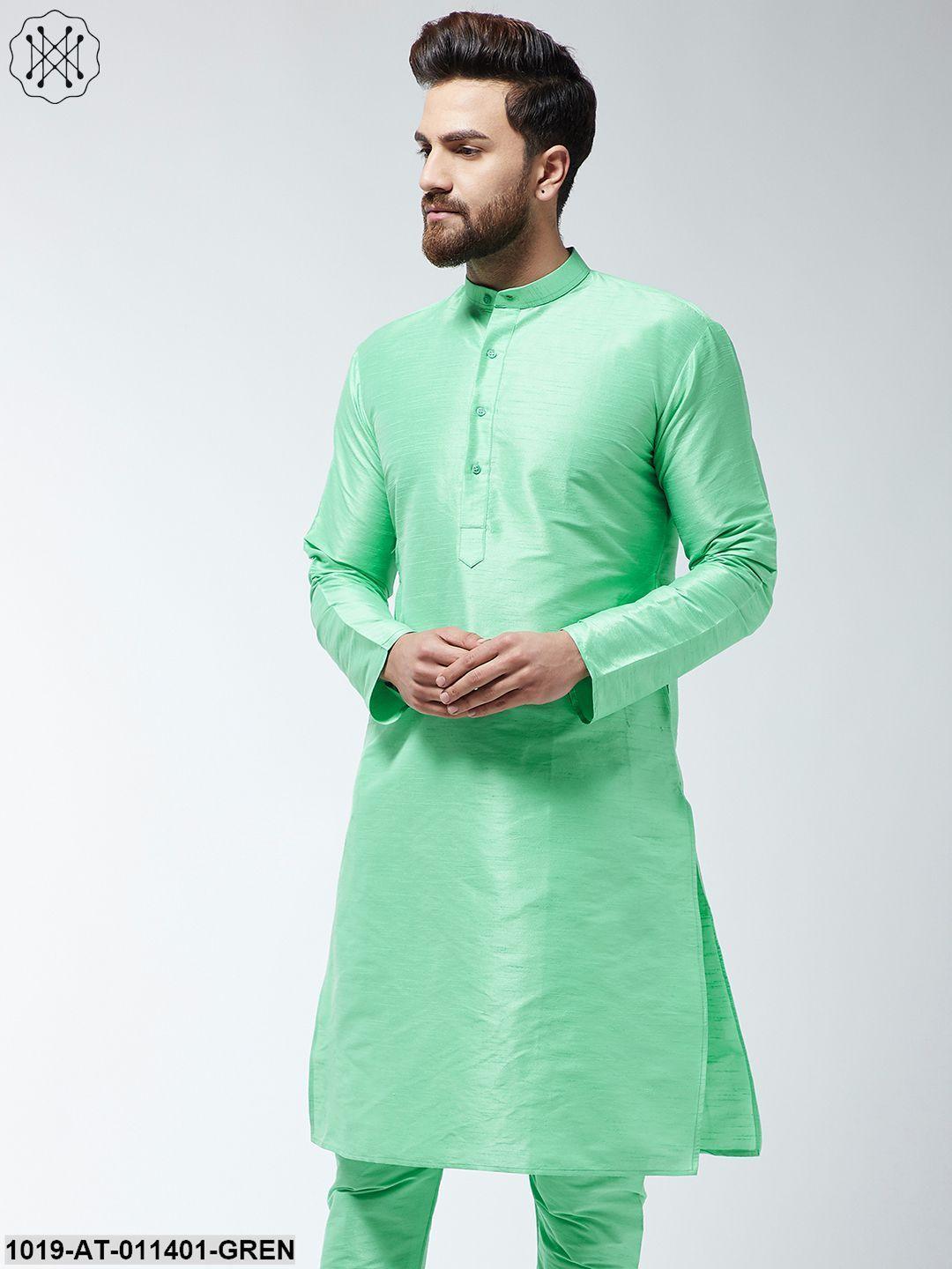 Men's Silk Blend Lime Green Only Long Kurta - Sojanya - Indiakreations