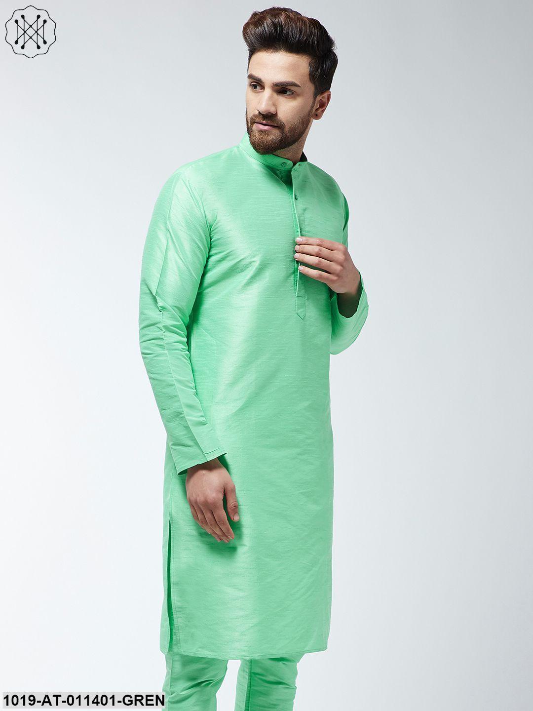 Men's Silk Blend Lime Green Only Long Kurta - Sojanya - Indiakreations