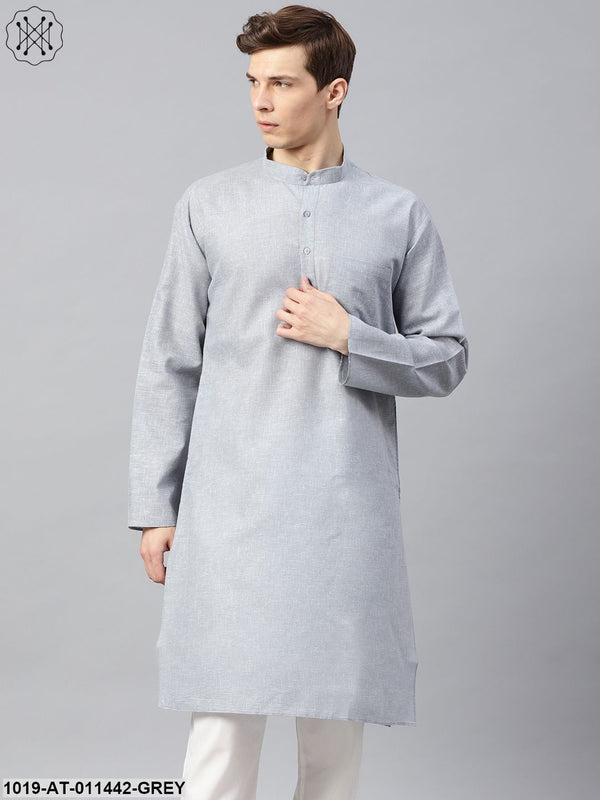 Men's Cotton Linen Blend Grey Solid Only Long Kurta - Sojanya