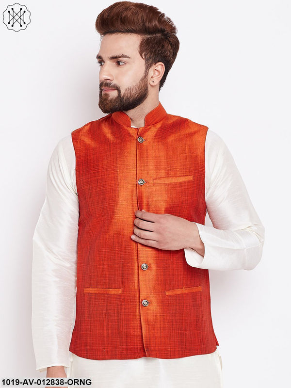 Men's Orange Nehru Jacket - Sojanya