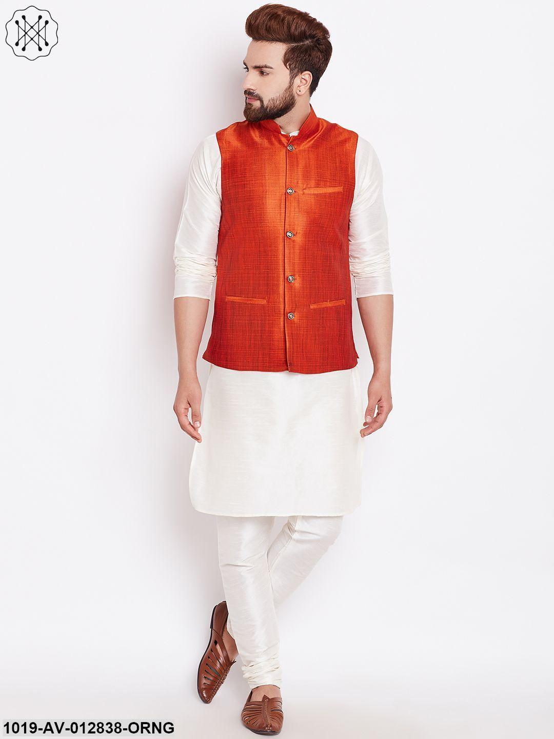 Men's Orange Nehru Jacket - Sojanya - Indiakreations