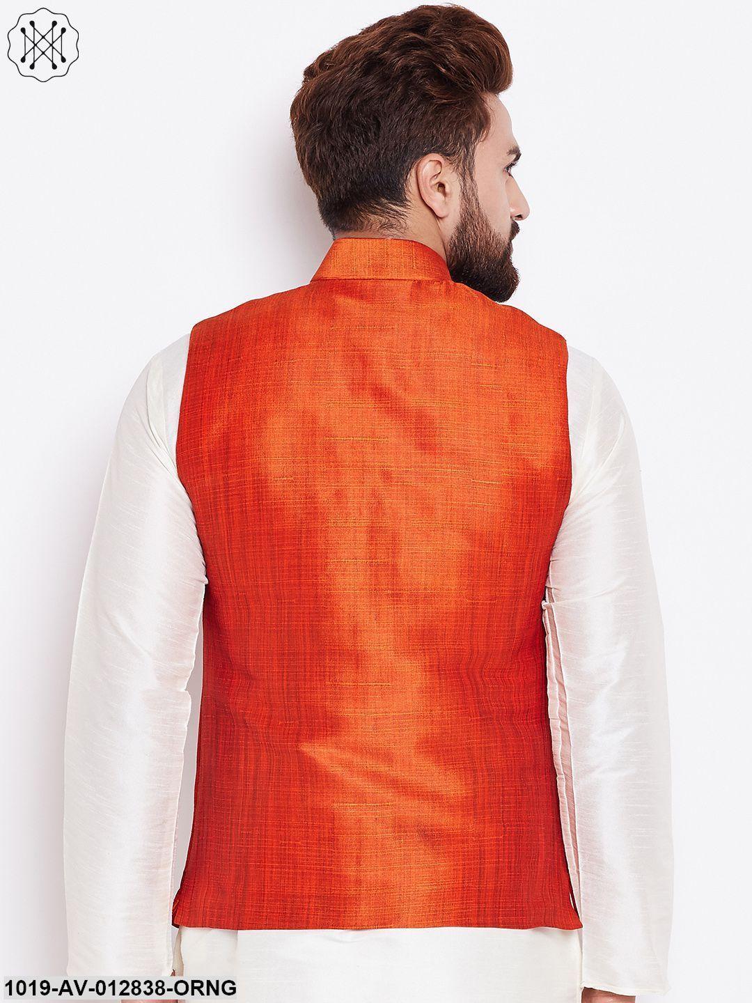 Men's Orange Nehru Jacket - Sojanya - Indiakreations