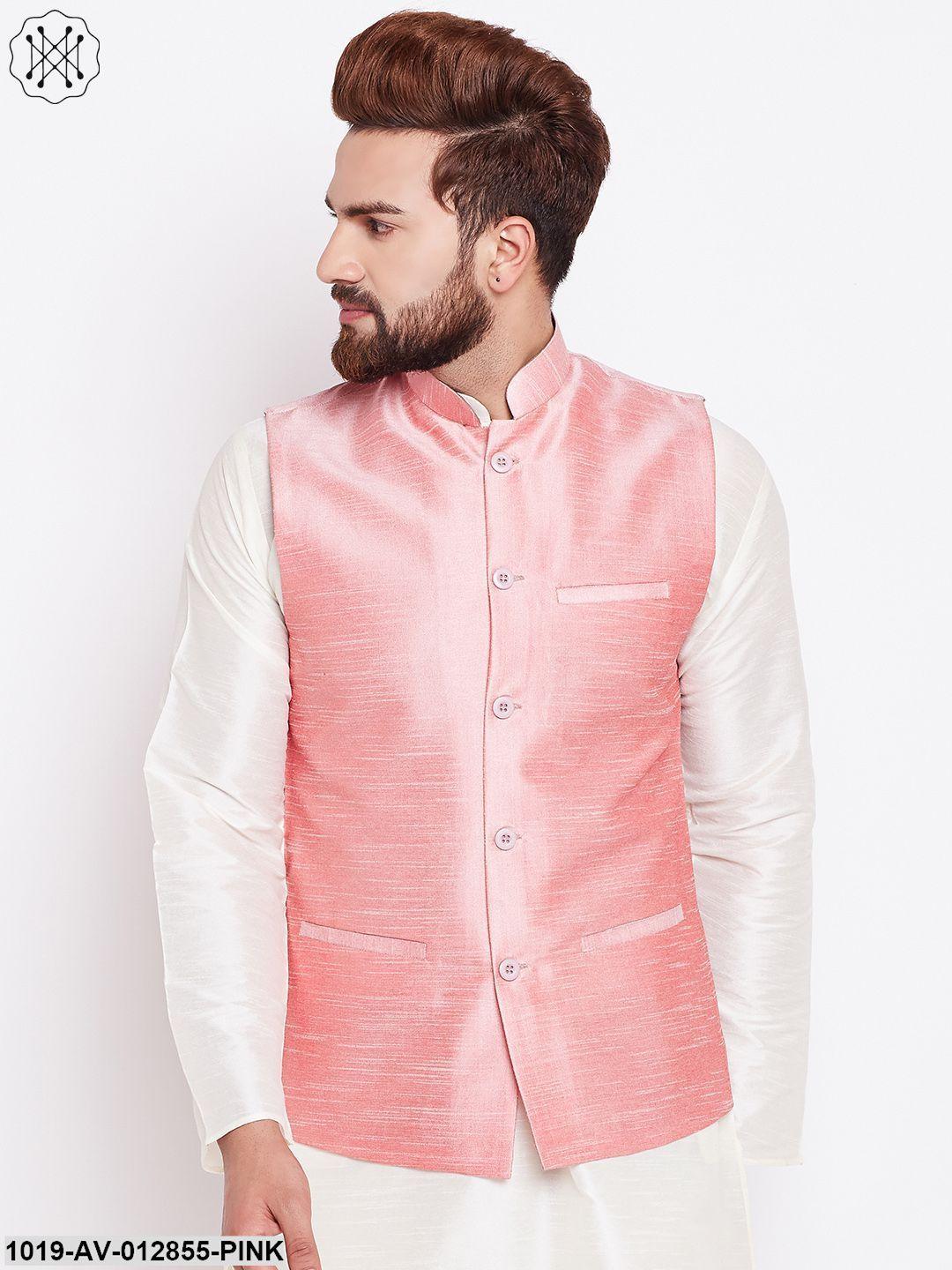 Men's Pink Nehru Jacket - Sojanya - Indiakreations