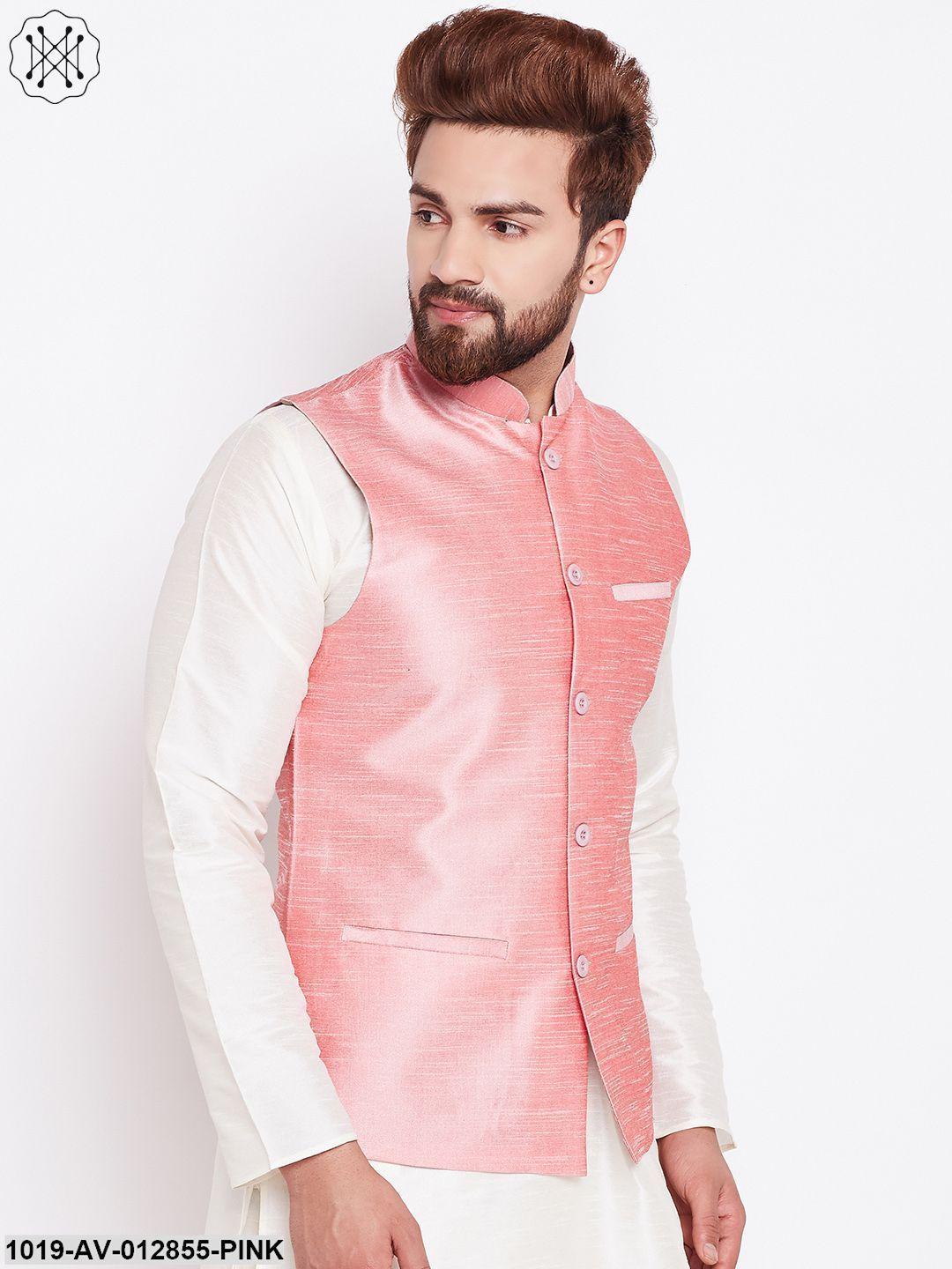 Men's Pink Nehru Jacket - Sojanya - Indiakreations