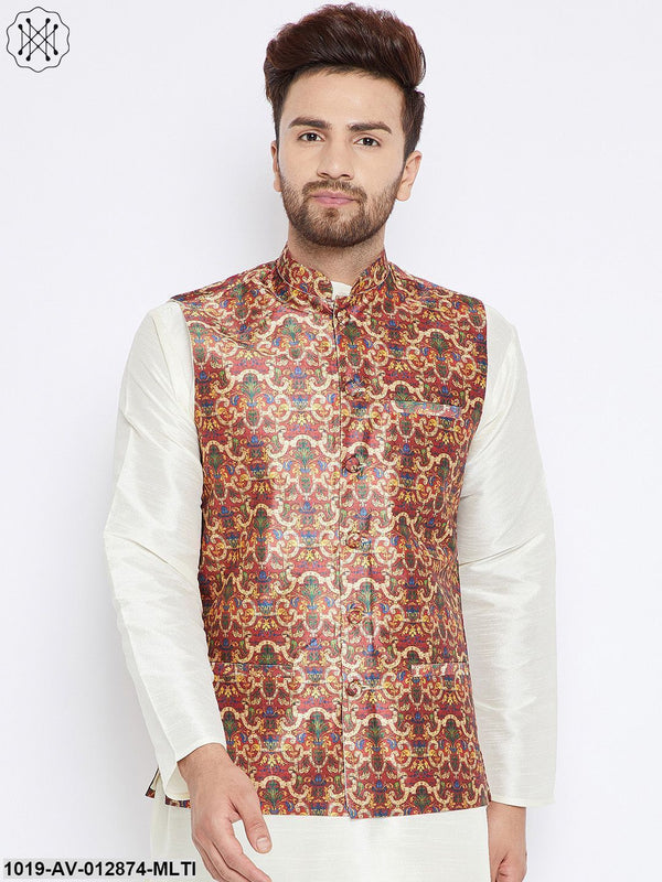 Men's Multicolored Nehru Jacket - Sojanya