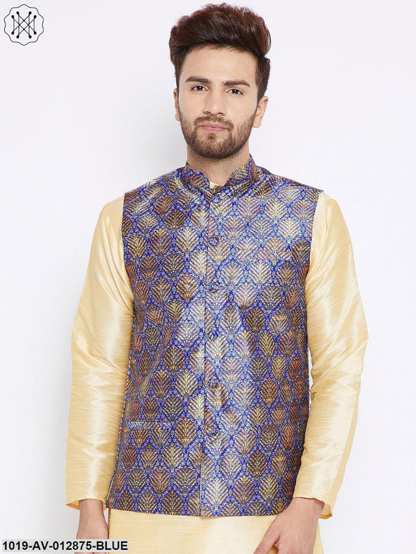 Men's Blue Nehru Jacket - Sojanya - Indiakreations