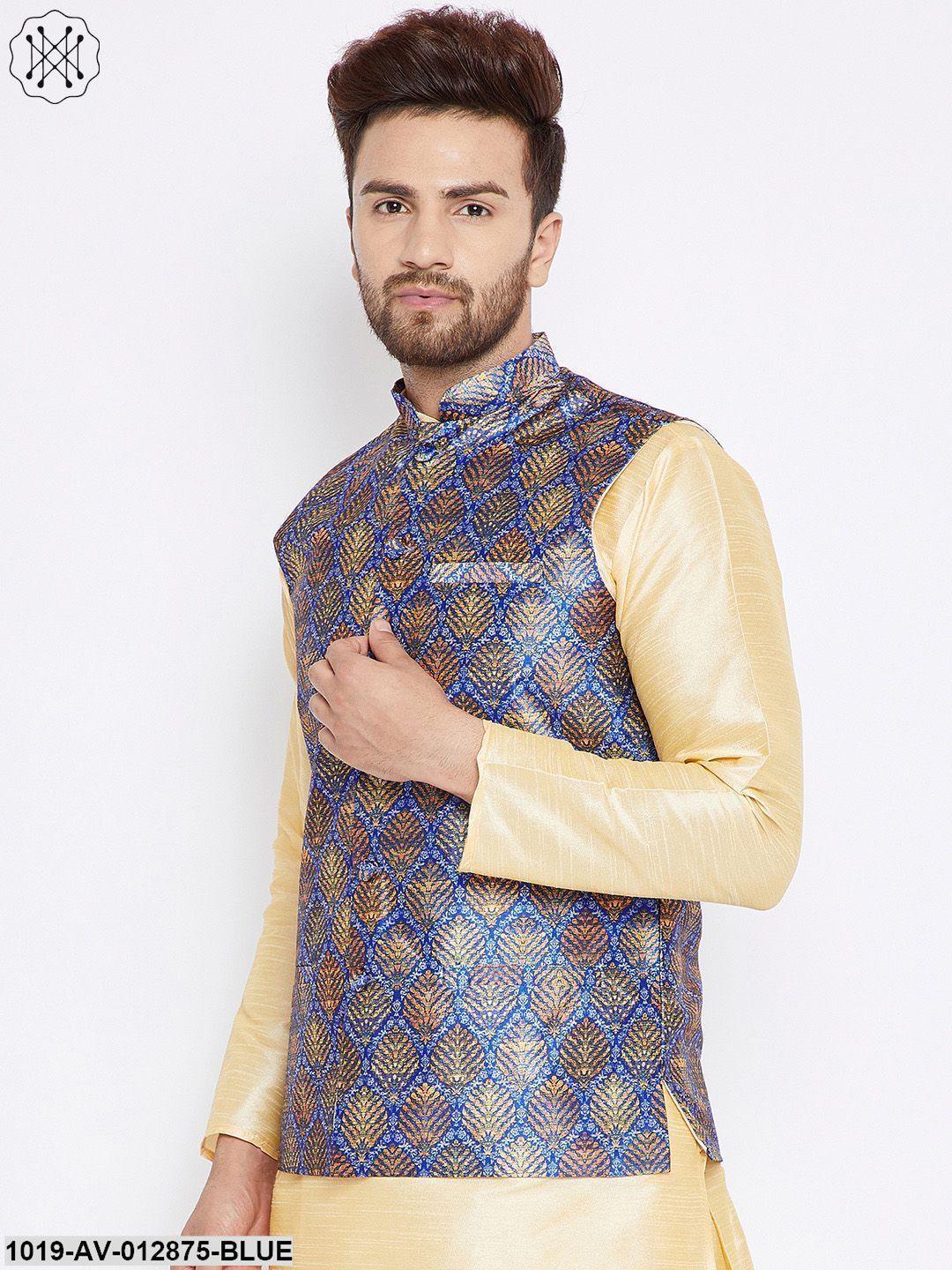 Men's Blue Nehru Jacket - Sojanya - Indiakreations