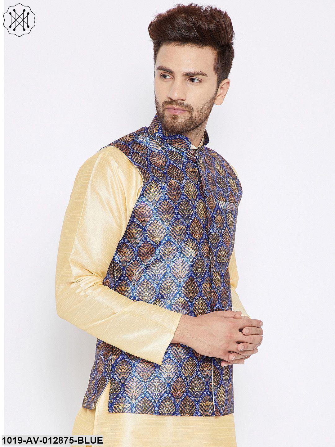 Men's Blue Nehru Jacket - Sojanya - Indiakreations