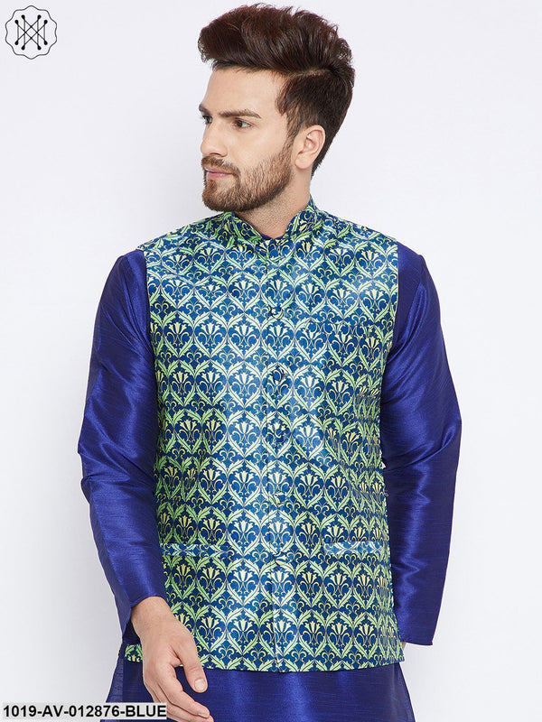 Men's Navy Blue Nehru Jacket - Sojanya