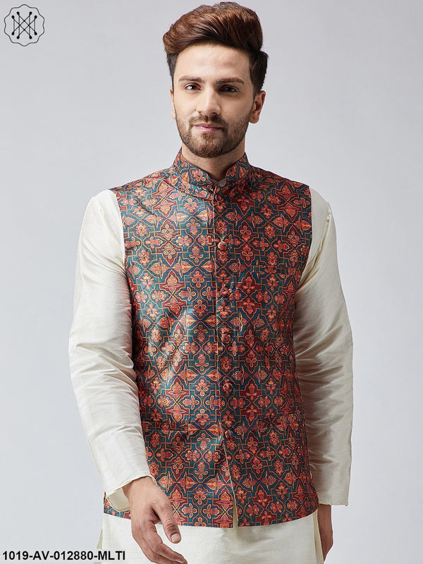 Men's Multi Printed Nehru Jacket - Sojanya