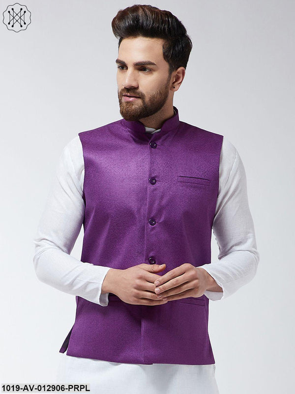 Men's Jute Cotton Purple Only Nehrujacket - Sojanya - Indiakreations