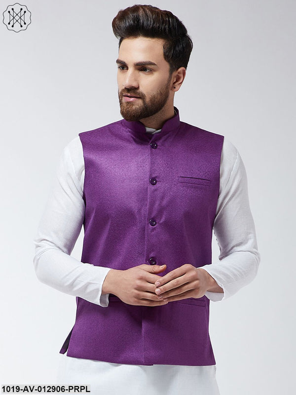 Men's Jute Cotton Purple Only Nehrujacket - Sojanya