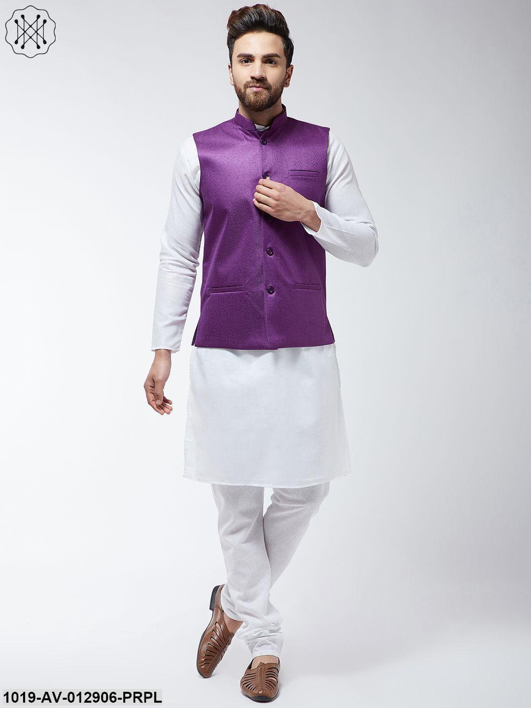 Men's Jute Cotton Purple Only Nehrujacket - Sojanya - Indiakreations