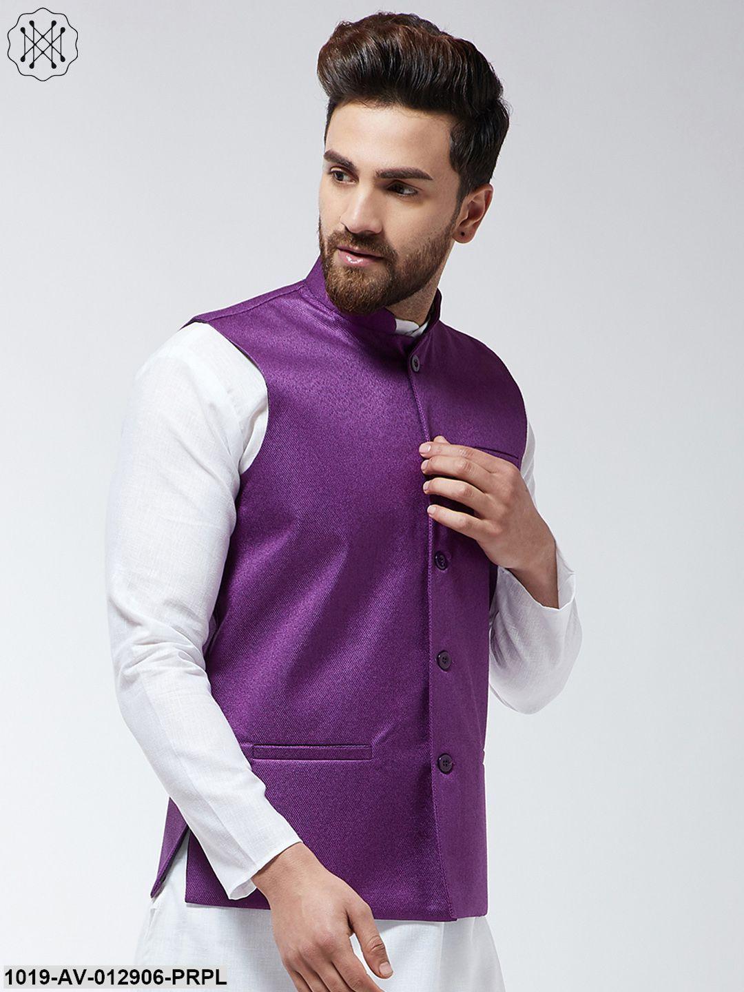 Men's Jute Cotton Purple Only Nehrujacket - Sojanya - Indiakreations