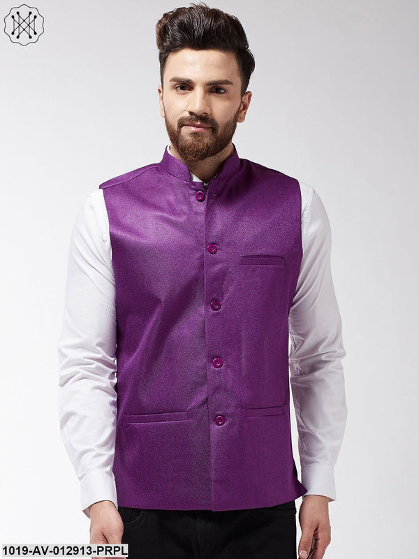 Men's Jute Cotton Purple Only Nehrujacket - Sojanya