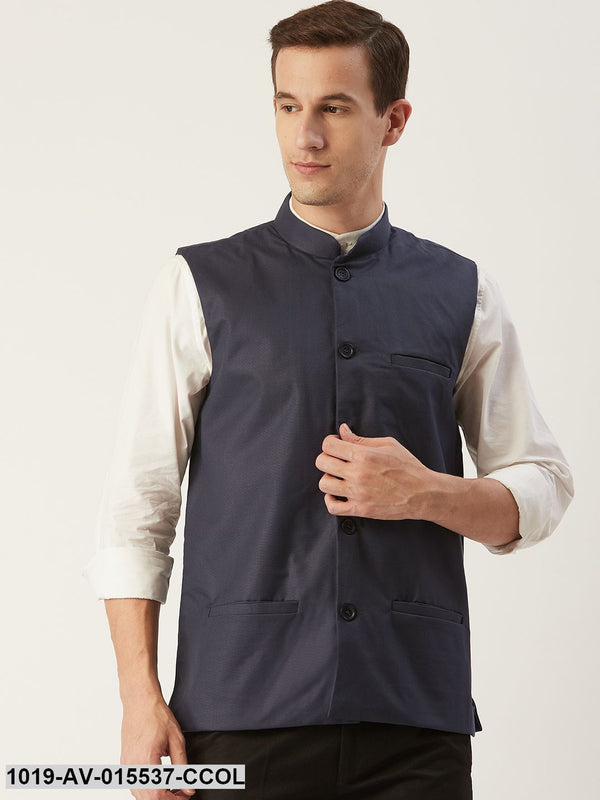 Men's Cotton Blend Charcoal Grey Solid Nehru Jacket - Sojanya