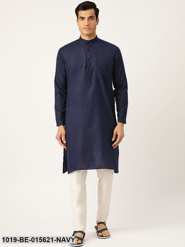 Men's Cotton Navy Blue Solid Only Kurta - Sojanya