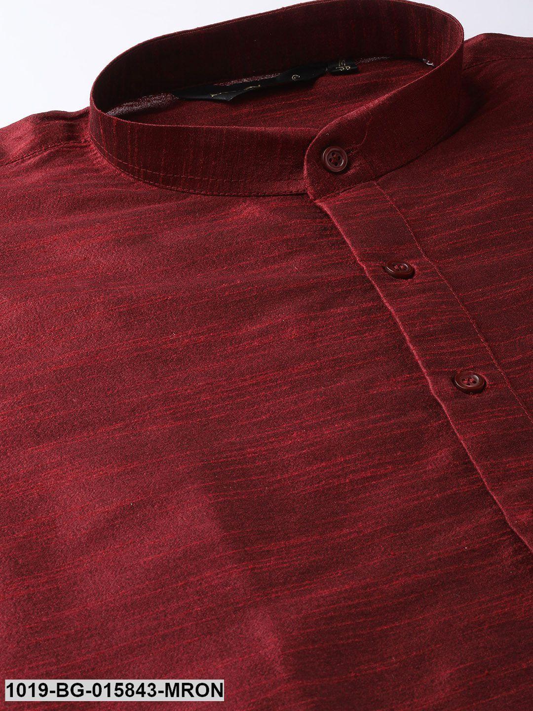 Men's Silk Blend Maroon Kurta Pyjama & Grey Nehru jacket Combo - Sojanya - Indiakreations