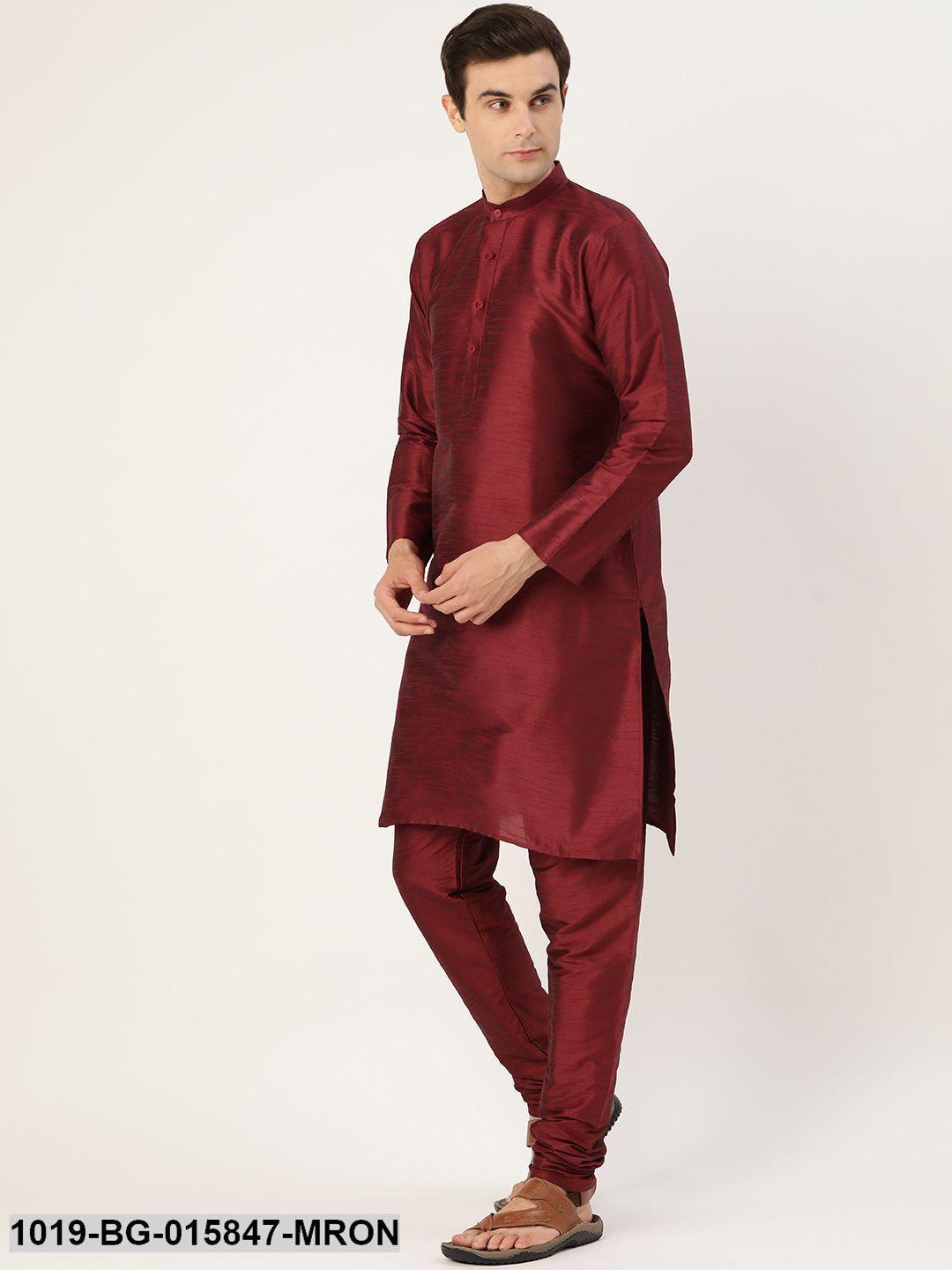 Men's Silk Blend Maroon Kurta Pyjama & Sea Green Nehru jacket Combo - Sojanya - Indiakreations