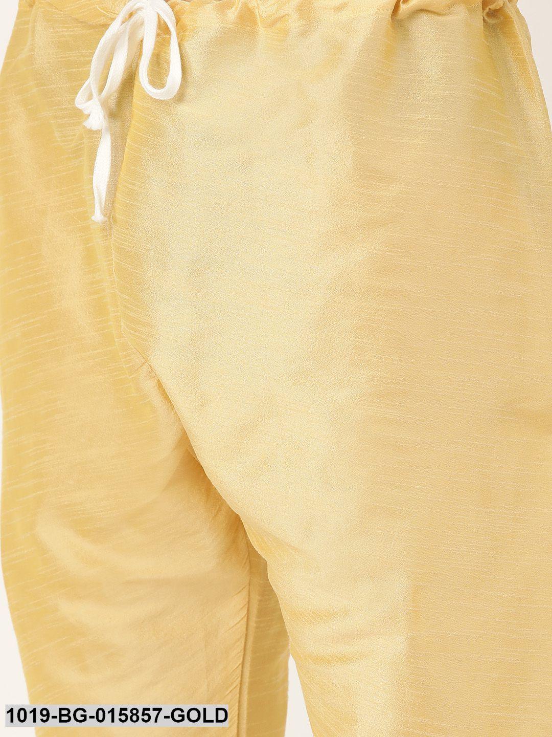 Men's Silk Blend Gold Kurta Pyjama & Lime Green Nehru jacket Combo - Sojanya - Indiakreations