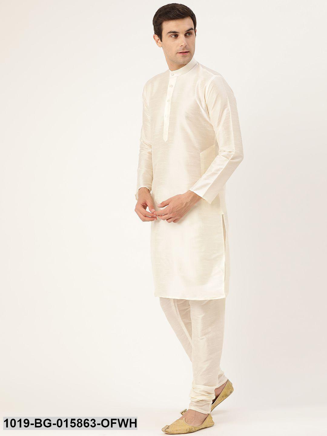 Men's Silk Blend Off White Kurta Pyjama & Lime Green Nehru jacket Combo - Sojanya - Indiakreations