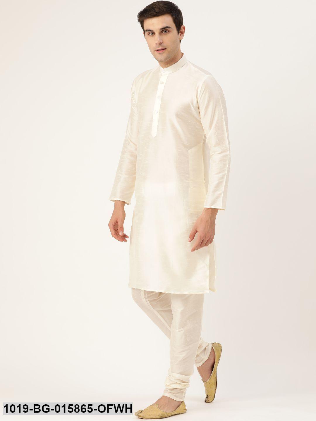 Men's Silk Blend Off White Kurta Pyjama & Sea Green Nehru jacket Combo - Sojanya - Indiakreations