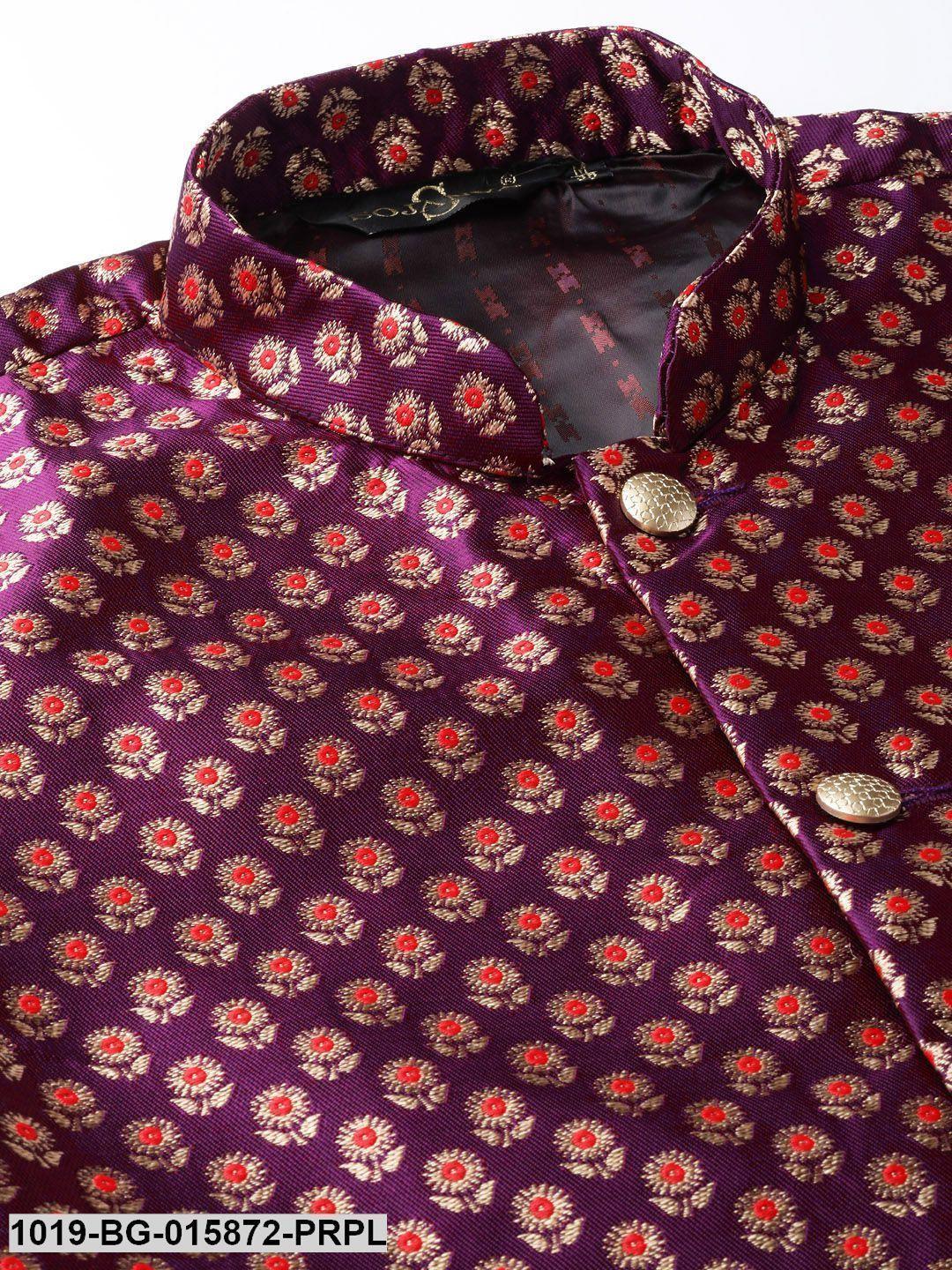 Men's Silk Blend Purple Kurta Pyjama & Wine Nehru jacket Combo - Sojanya - Indiakreations