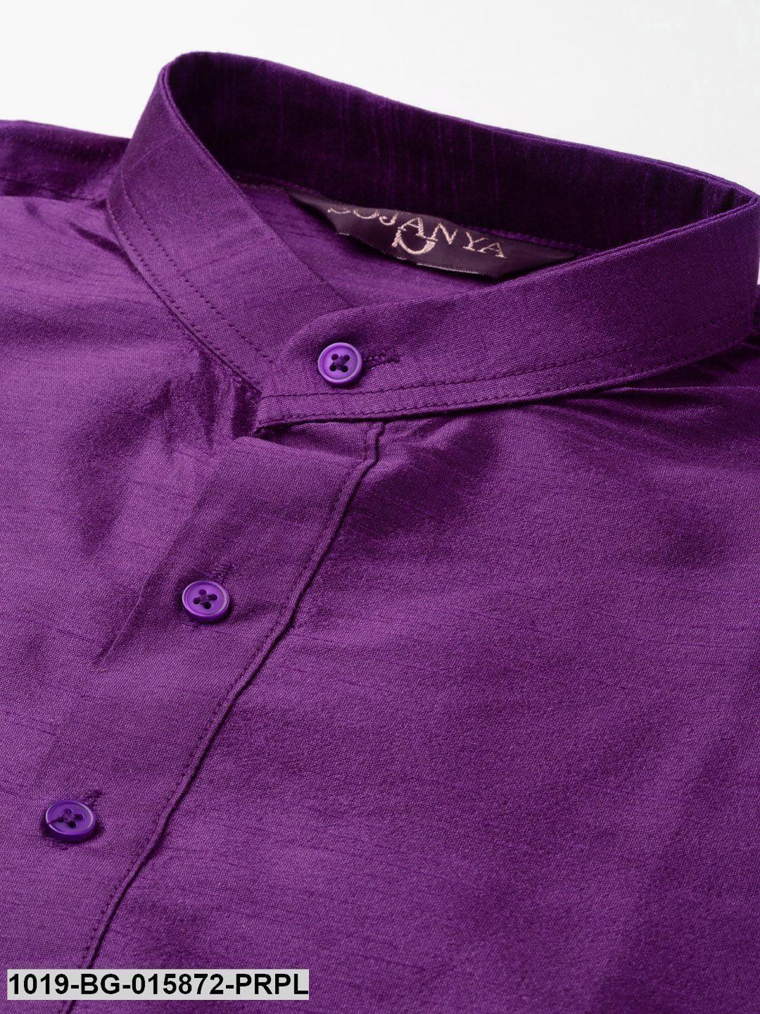 Men's Silk Blend Purple Kurta Pyjama & Wine Nehru jacket Combo - Sojanya - Indiakreations