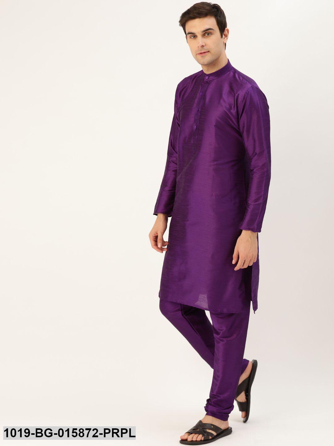 Men's Silk Blend Purple Kurta Pyjama & Wine Nehru jacket Combo - Sojanya - Indiakreations