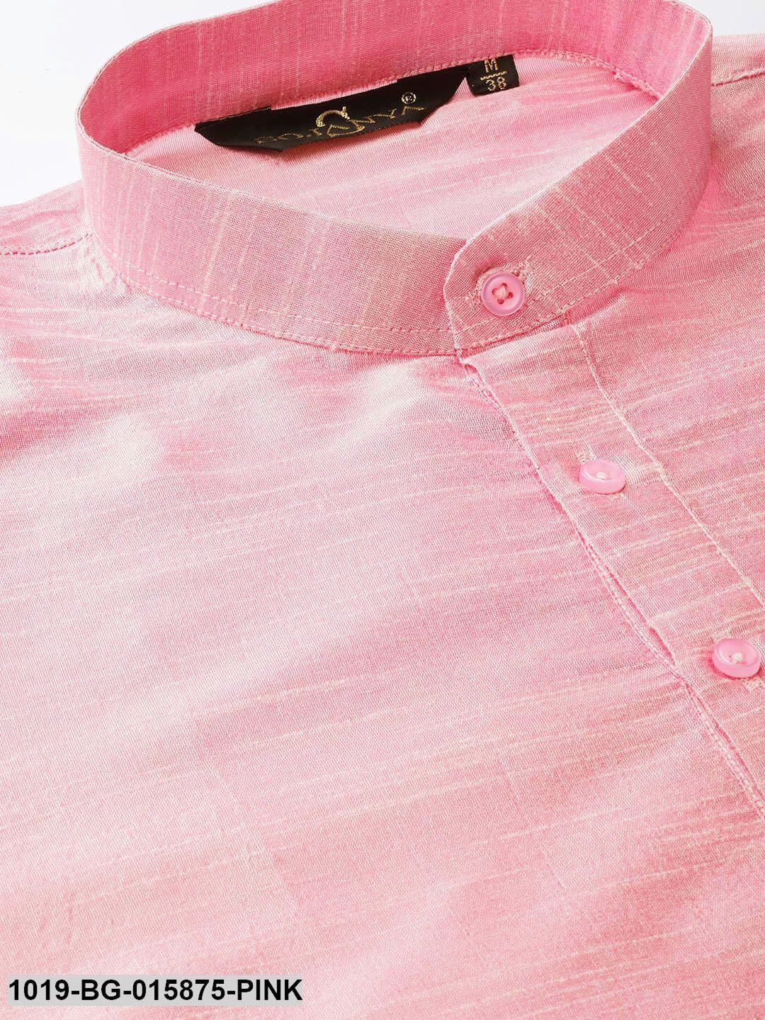 Men's Silk Blend Pink Kurta Pyjama & Navy Blue Nehru jacket Combo - Sojanya - Indiakreations