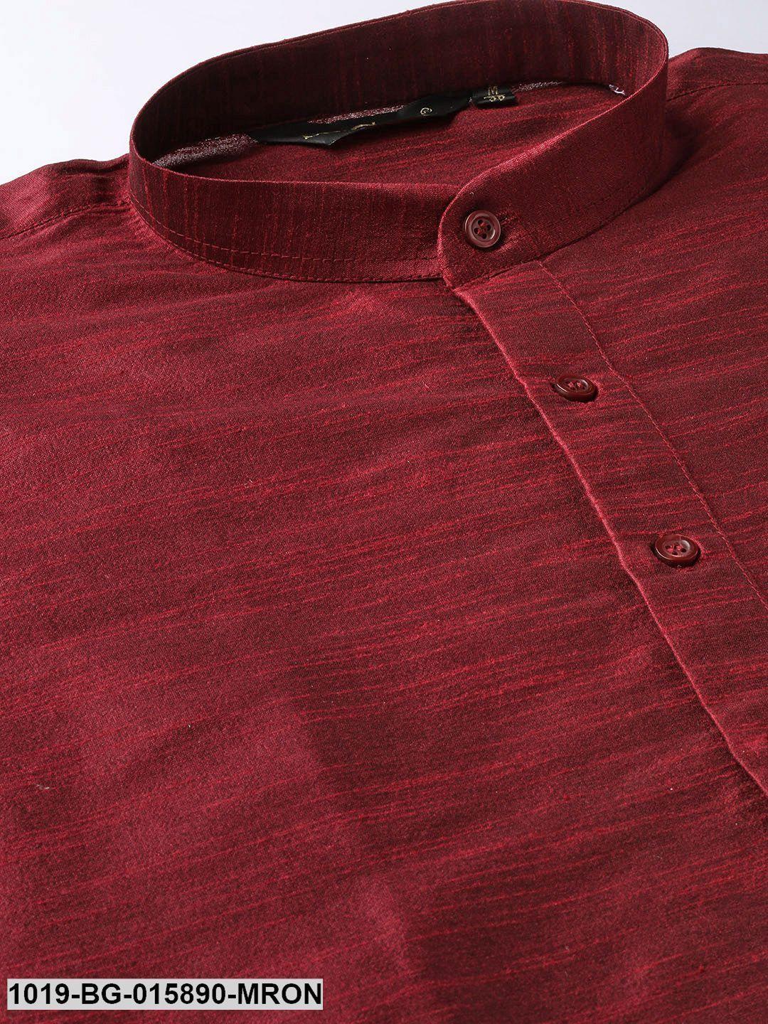 Men's Silk Blend Maroon Kurta Pyjama & Peach Nehru jacket Combo - Sojanya - Indiakreations