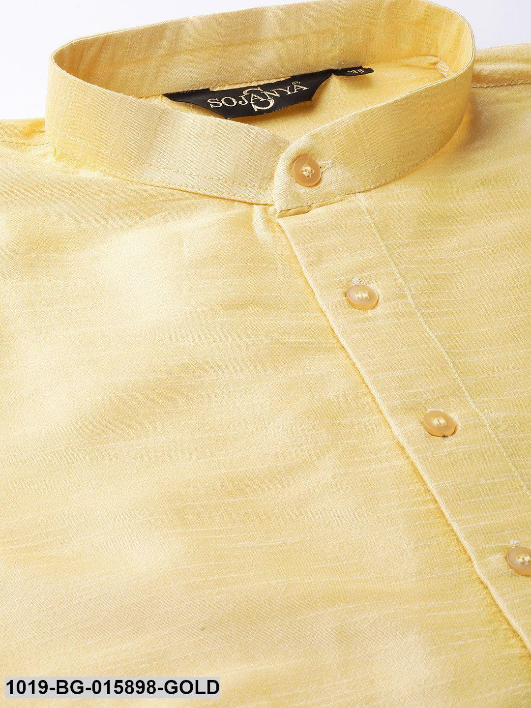 Men's Silk Blend Gold Kurta Pyjama & Wine Nehru jacket Combo - Sojanya - Indiakreations