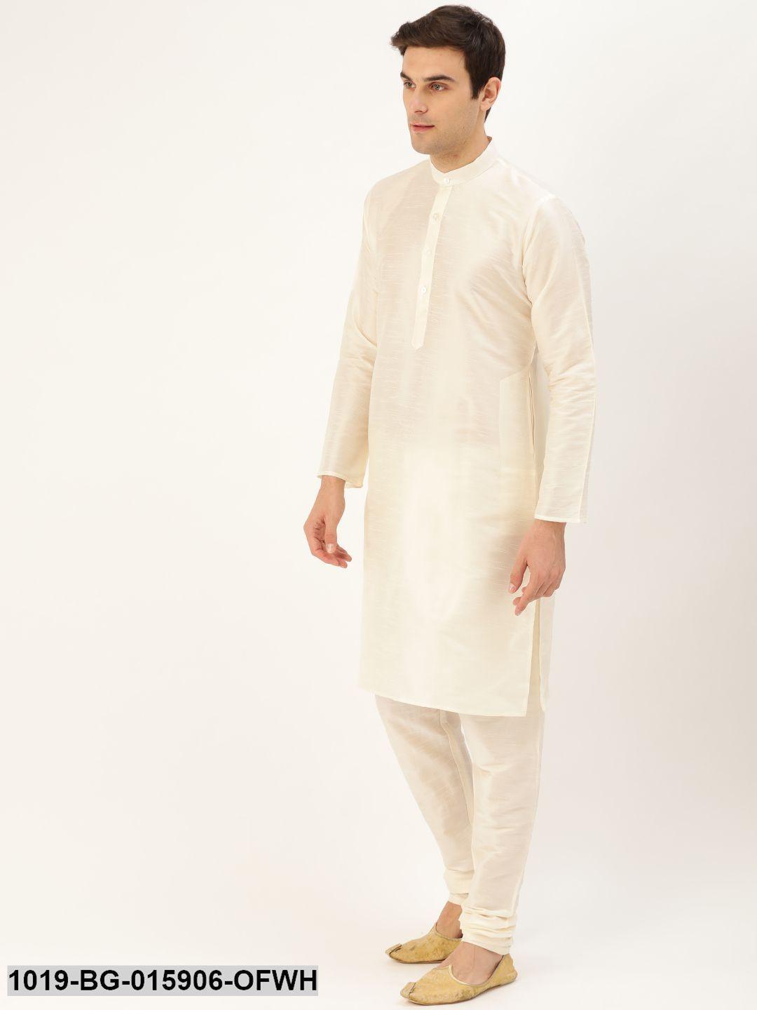 Men's Silk Blend Off White Kurta Pyjama & Wine Nehru jacket Combo - Sojanya - Indiakreations