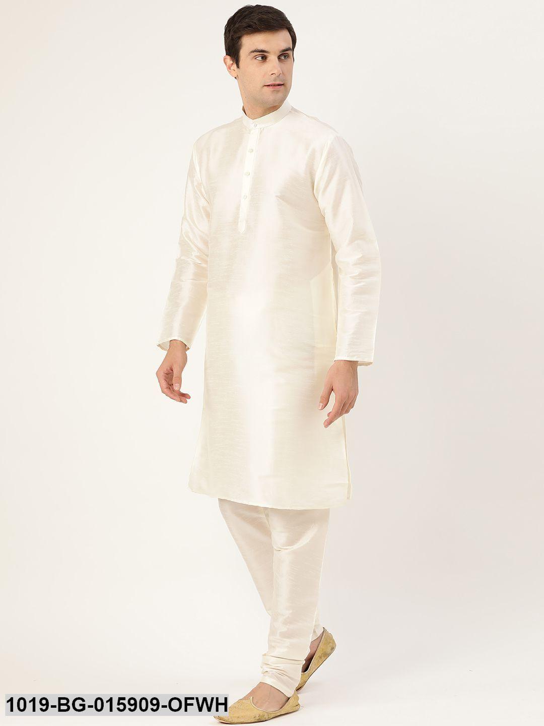 Men's Silk Blend Off White Kurta Pyjama & Maroon Nehru jacket Combo - Sojanya - Indiakreations