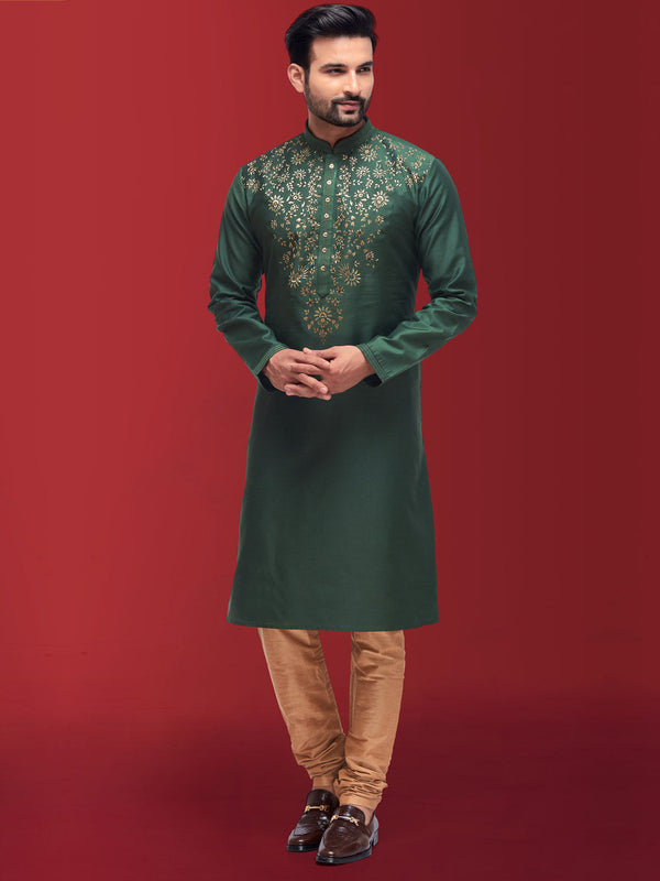 Alluring Royal Green Kurta With Handcrafted Embroidery