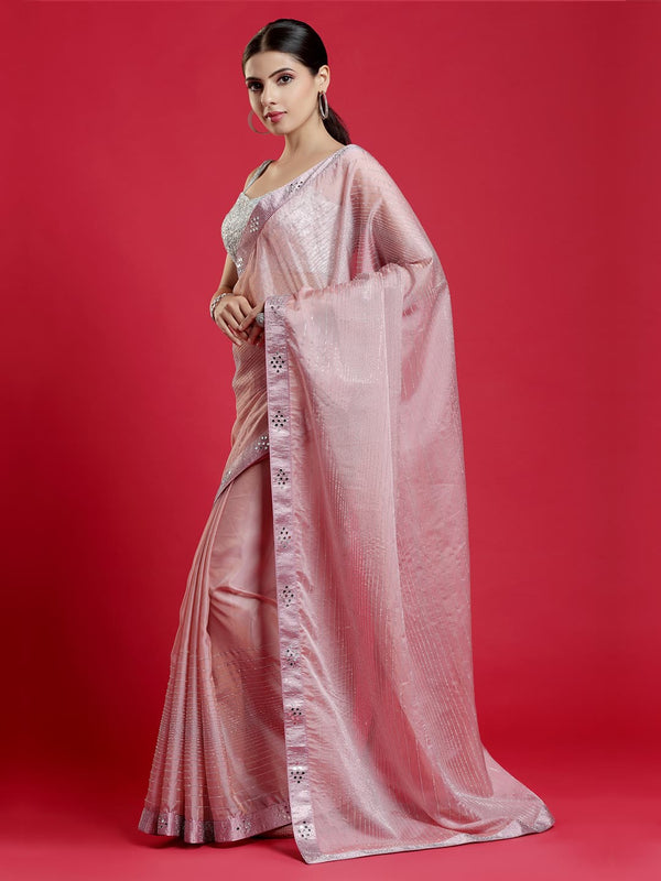 Beautiful Onion Pink Organza Saree