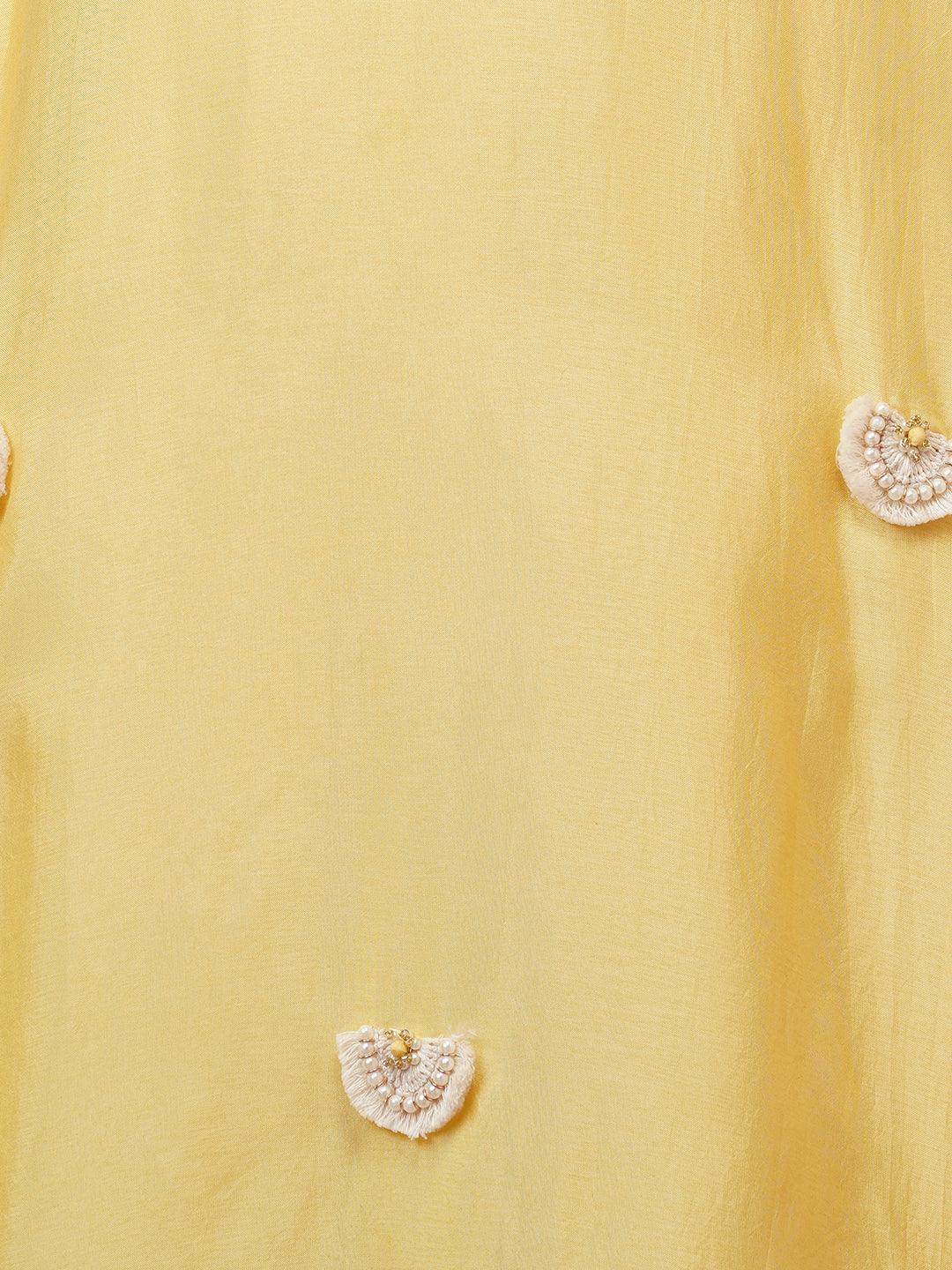 Ethnic Embellished Straight Kurta with Organza Dupatta - Yellow - Indiakreations