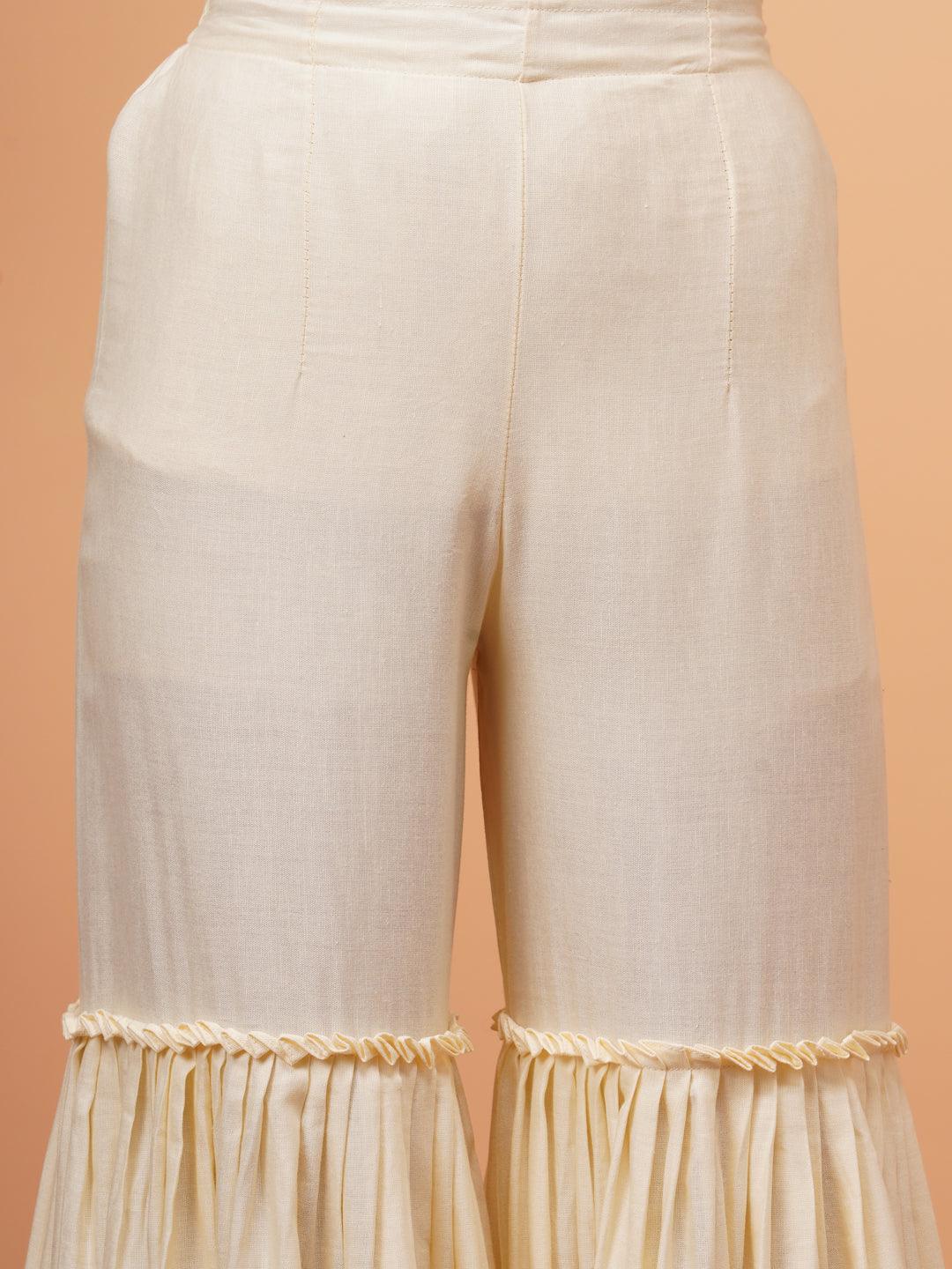 Pom-Pom Laced Solid Sharara - Off White - Indiakreations