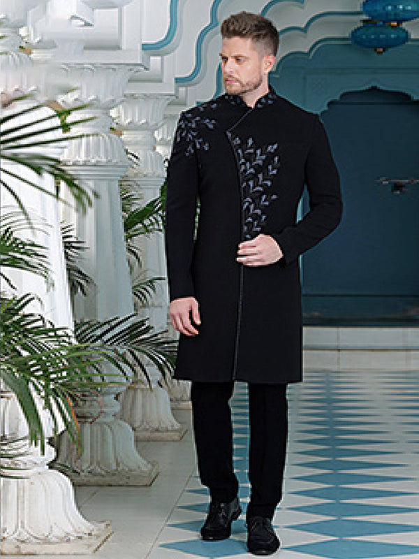 Black Premium Mens Sherwani Set Perfect For Post Sunset Celebrations