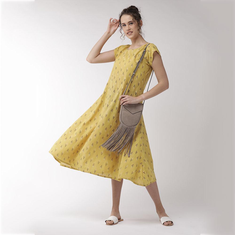 Women's Mustard Cape Sleeve Dress - InWeave - Indiakreations