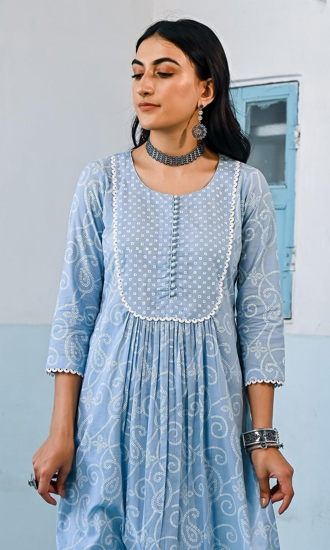 Zahrah 2.0 Powder Blue yoke kurta set - set of 3 - Indiakreations