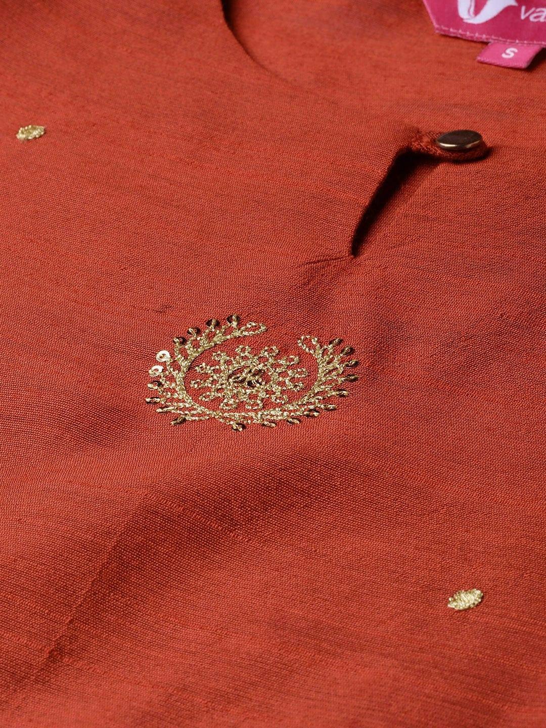 Rust Orange & Golden Embroidered Kurta with Trousers & Dupatta - Indiakreations