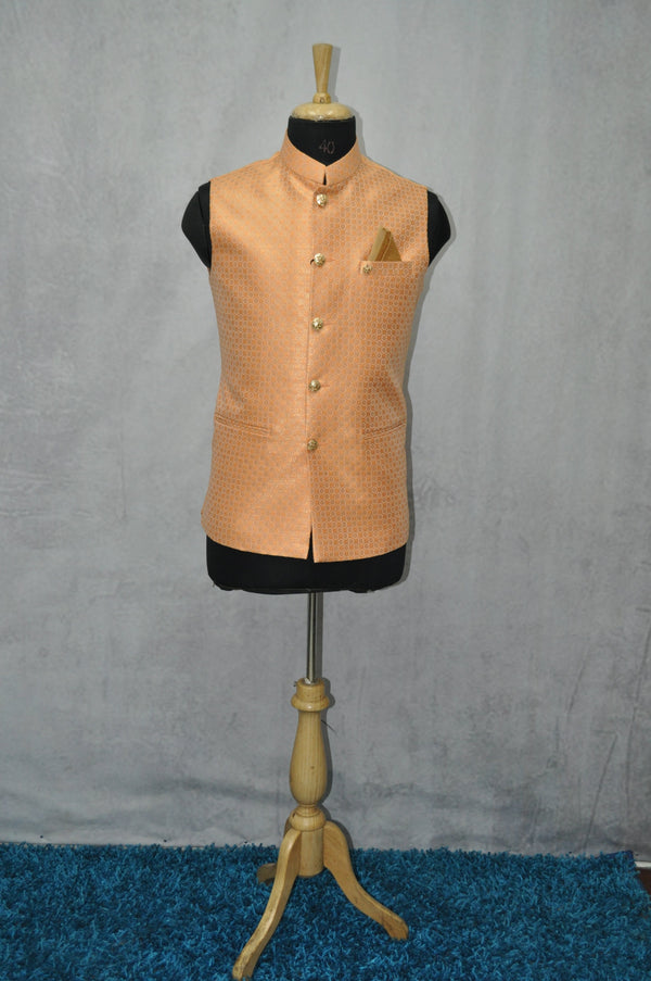 Men's Peach Solid Tailored Ethnic Jacket