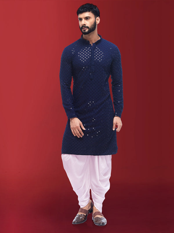 Fabulous Navy Blue Sequenced Kurta for Men