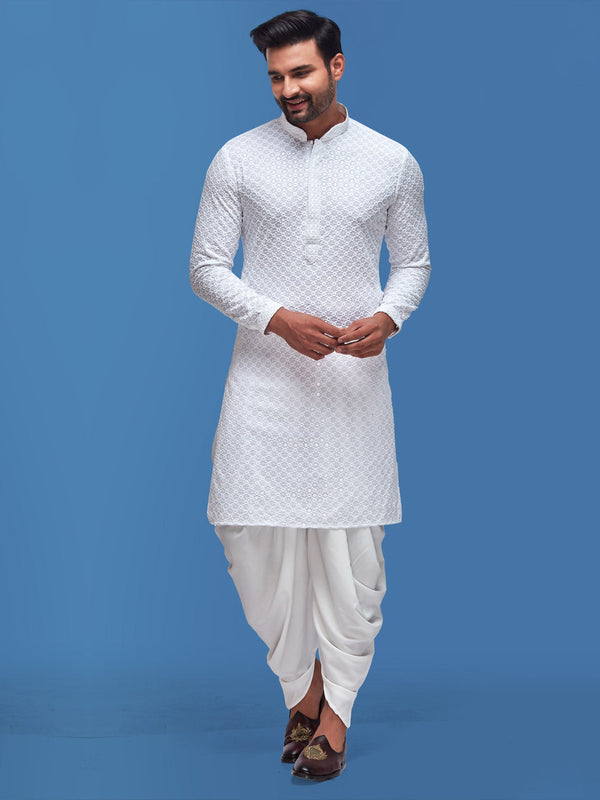 Sophisticated White Kurta with Heavy Threadwork all over