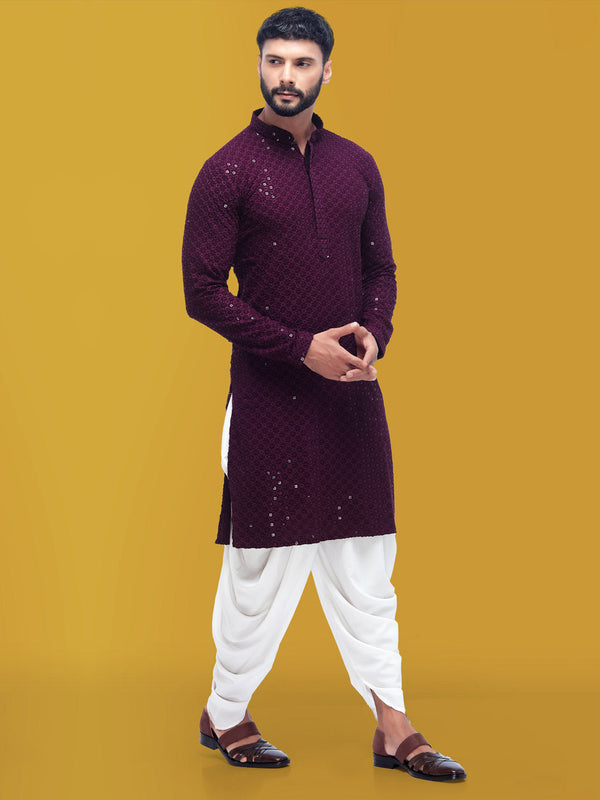 Luxurious Purple Kurta Enriched with Heavy Threadwork