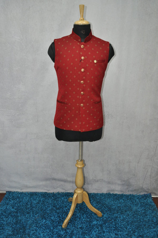 Men's Red Ethnic Nehru Jacket