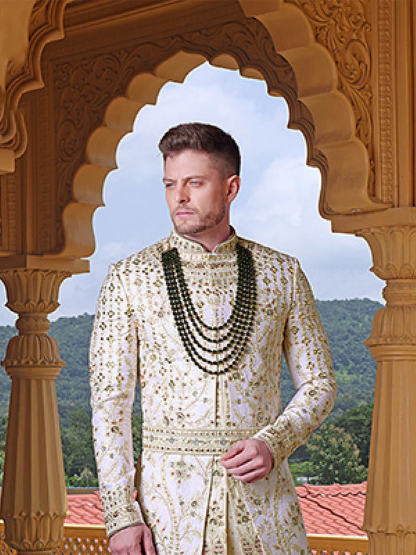 Heavily Embellished Cream Men's Designer Sherwani